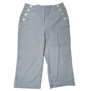 ANN TAYLOR Seersucker Striped Sailor Cropped Pants Petite 10 Stretch Summer NWOT